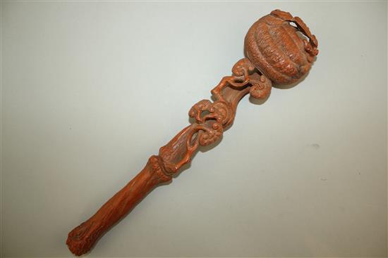 A Chinese carved wood ruyi sceptre, 35cm